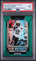 Graded 2025 Panini Prizm Draft Picks Travis Hunter #5 New Recruits Green Rookie RC Football Card PSA 9 Mint