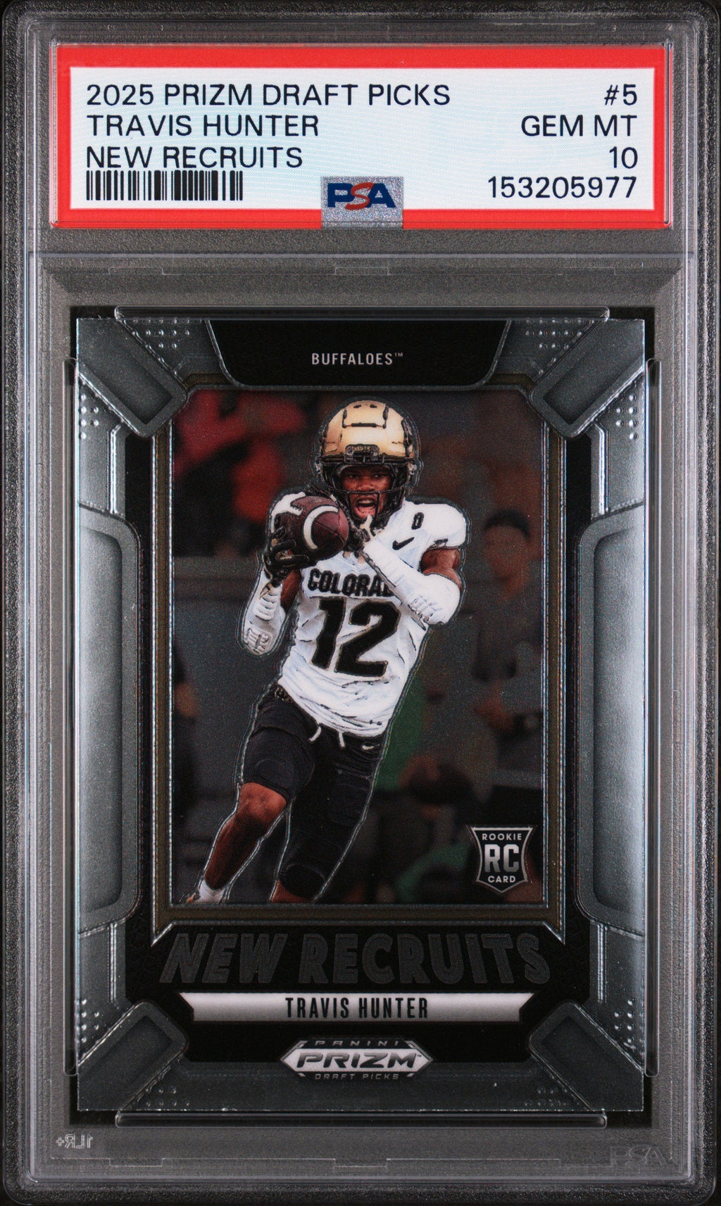 Graded 2025 Panini Prizm Draft Picks Travis Hunter #5 New Recruits Rookie RC Football Card PSA 10 Gem Mint