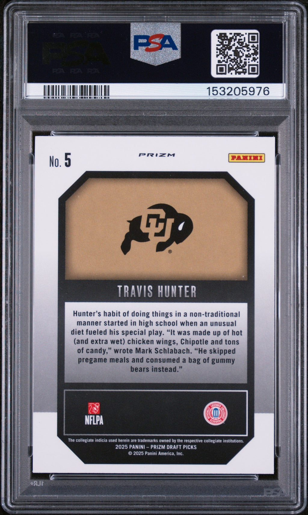 Graded 2025 Panini Prizm Draft Picks Travis Hunter #5 New Recruits Green Rookie RC Football Card PSA 9 Mint