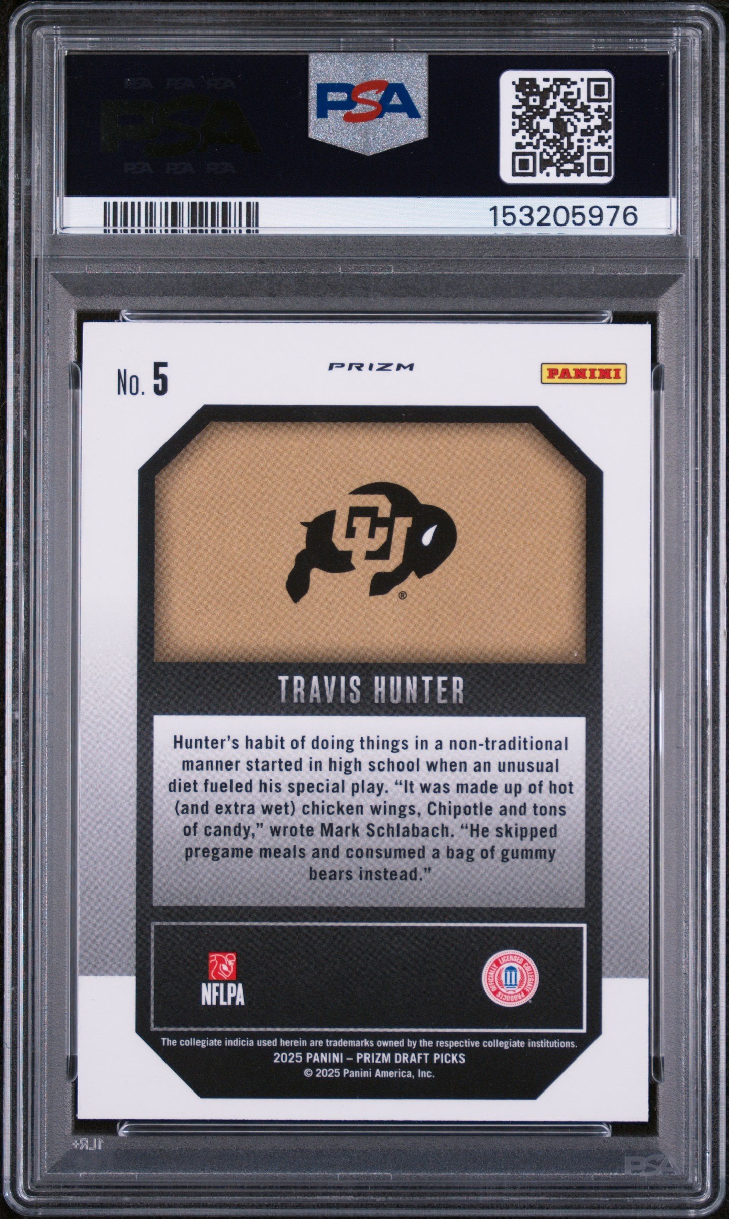 Graded 2025 Panini Prizm Draft Picks Travis Hunter #5 New Recruits Green Rookie RC Football Card PSA 9 Mint