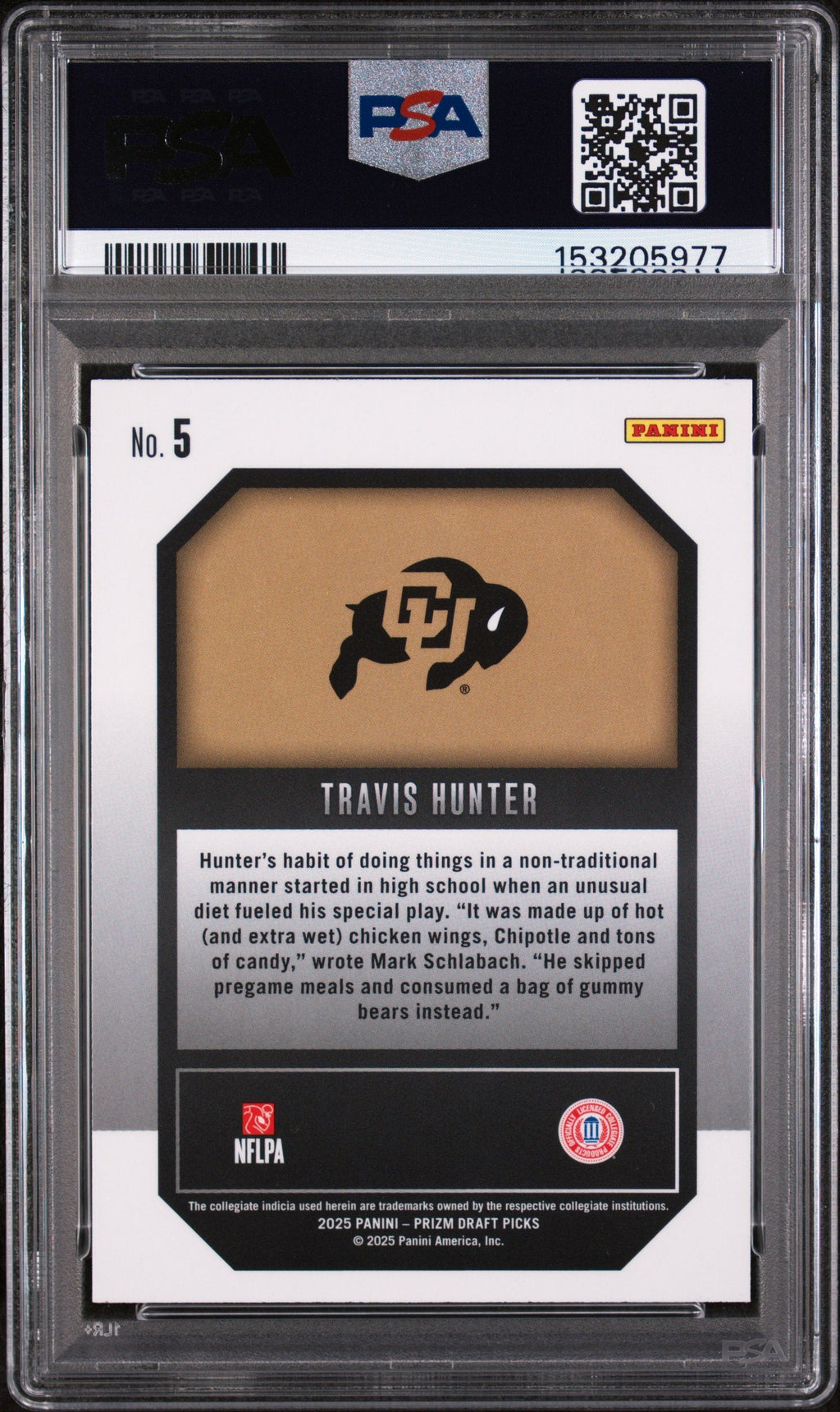 Graded 2025 Panini Prizm Draft Picks Travis Hunter #5 New Recruits Rookie RC Football Card PSA 10 Gem Mint