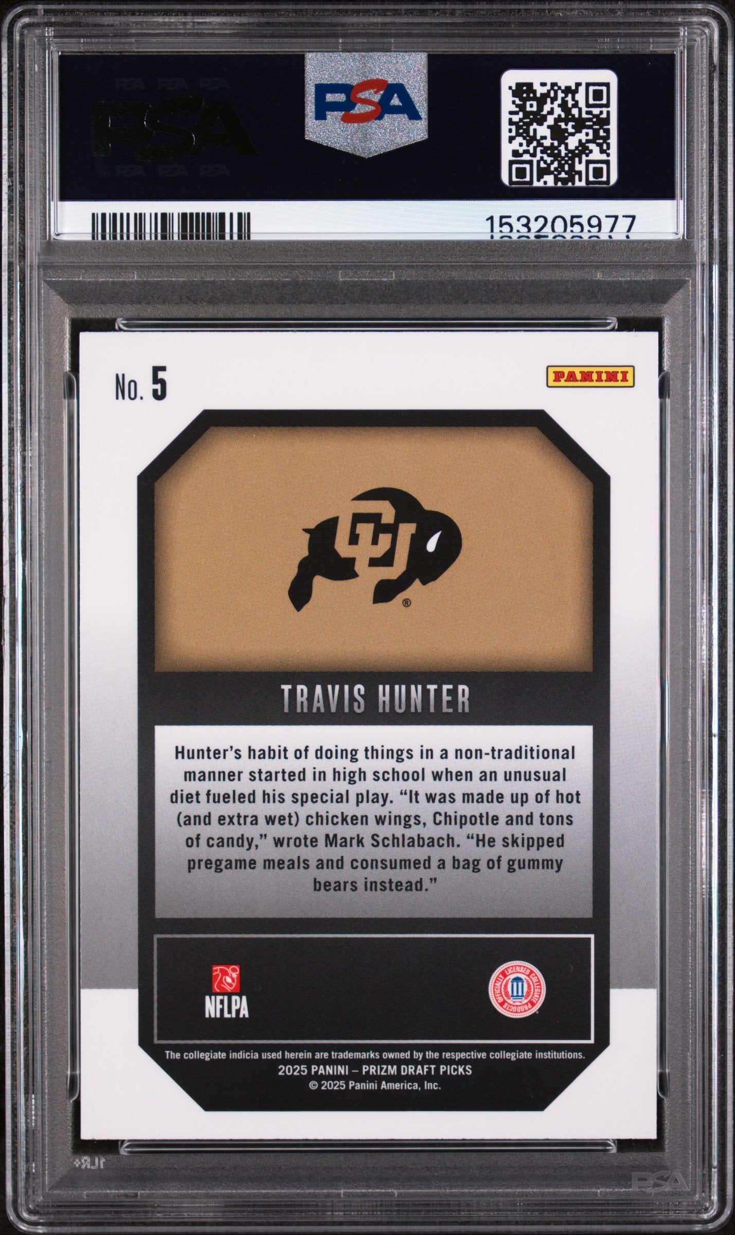 Graded 2025 Panini Prizm Draft Picks Travis Hunter #5 New Recruits Rookie RC Football Card PSA 10 Gem Mint