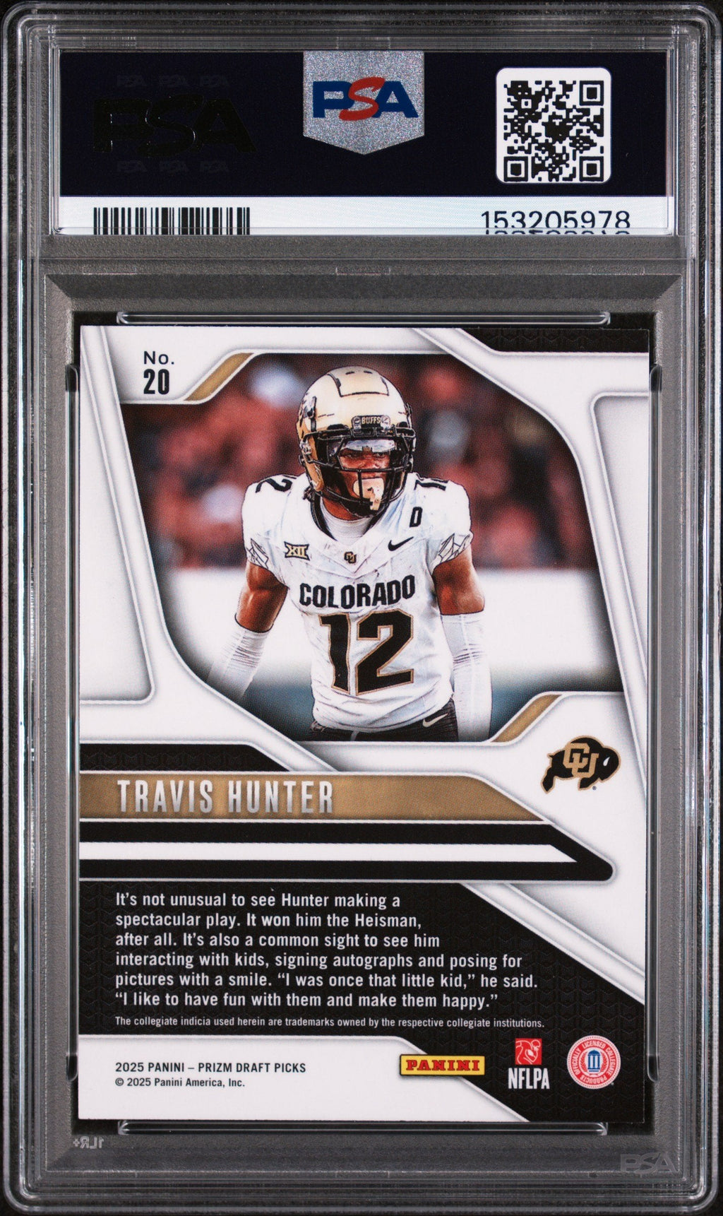 Graded 2025 Panini Prizm Draft Picks Travis Hunter #20 Rookie RC Football Card PSA 10 Gem Mint