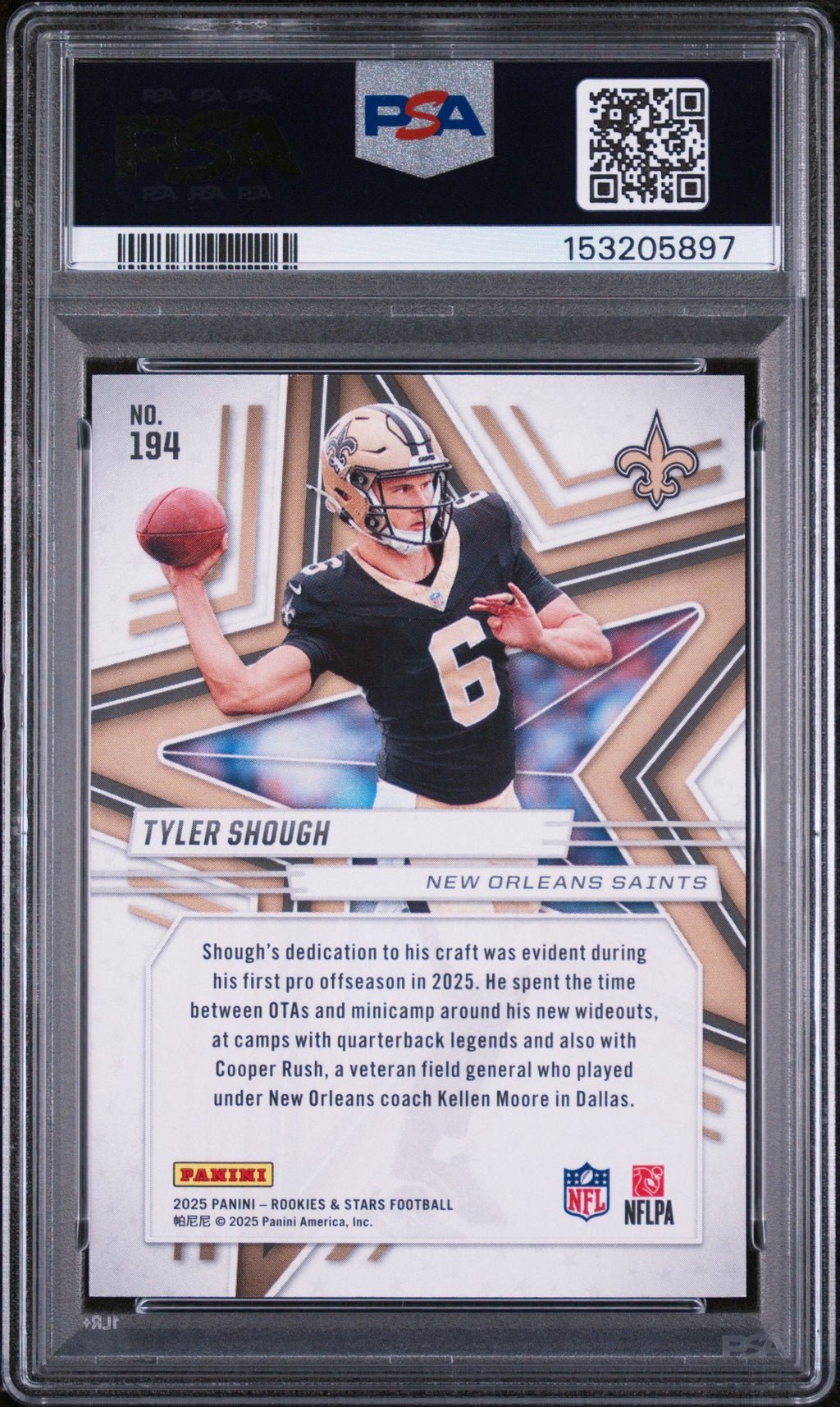 Graded 2025 Panini Rookies & Stars Tyler Shough #194 Purple /999 Rookie RC Football Card PSA 10 Gem Mint