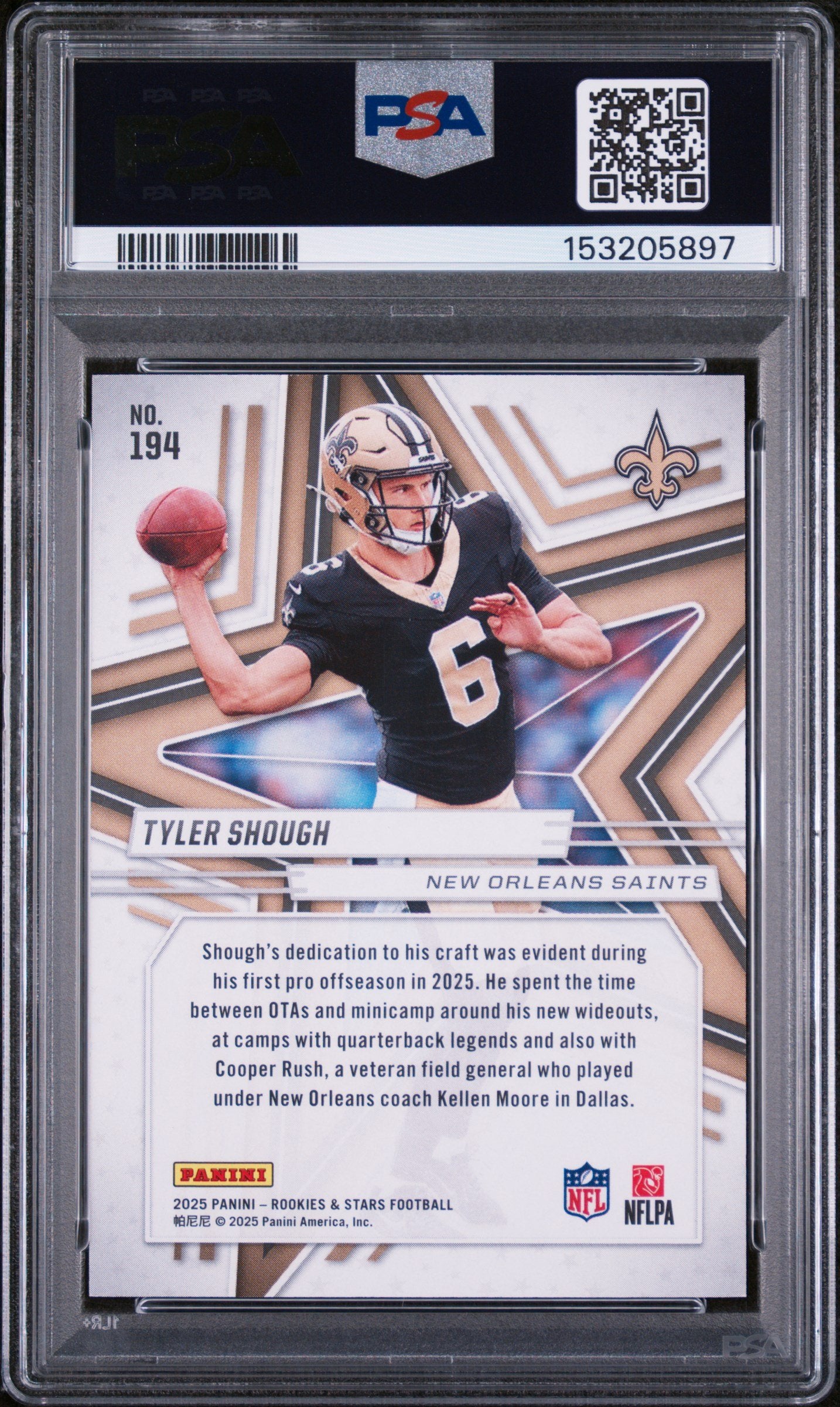 Graded 2025 Panini Rookies & Stars Tyler Shough #194 Purple /999 Rookie RC Football Card PSA 10 Gem Mint