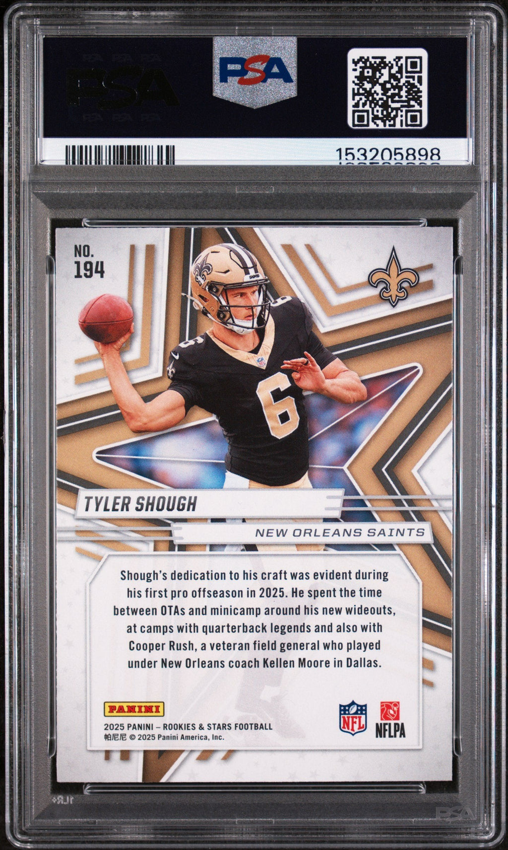 Graded 2025 Panini Rookies & Stars Tyler Shough #194 Rookie RC Football Card PSA 10 Gem Mint