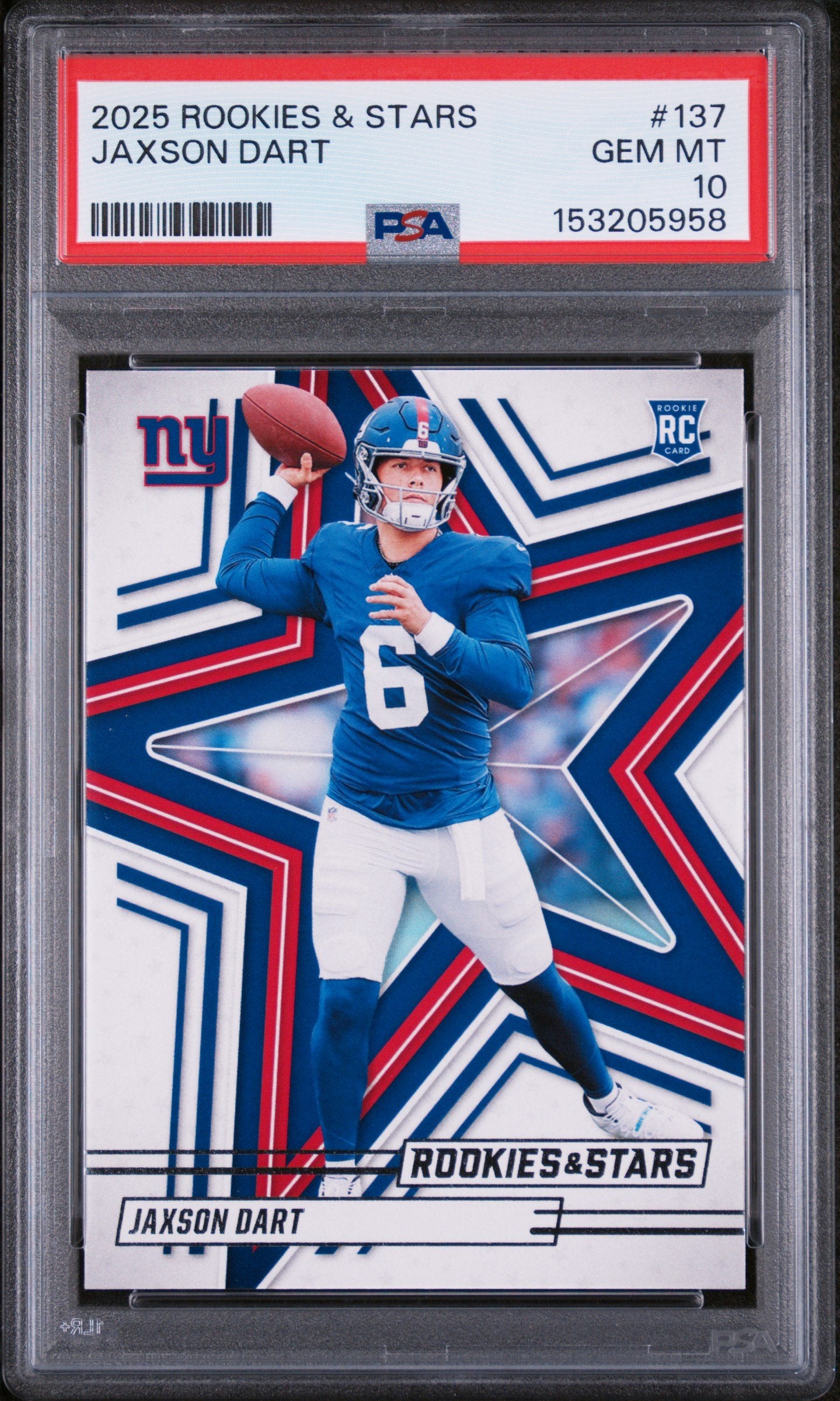 Graded 2025 Panini Rookies & Stars Jaxson Dart #137 Rookie RC Football Card PSA 10 Gem Mint