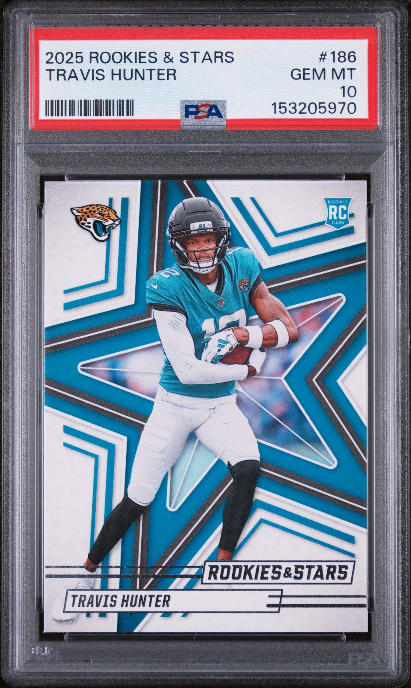 Graded 2025 Panini Rookies & Stars Travis Hunter #186 Rookie RC Football Card PSA 10 Gem Mint
