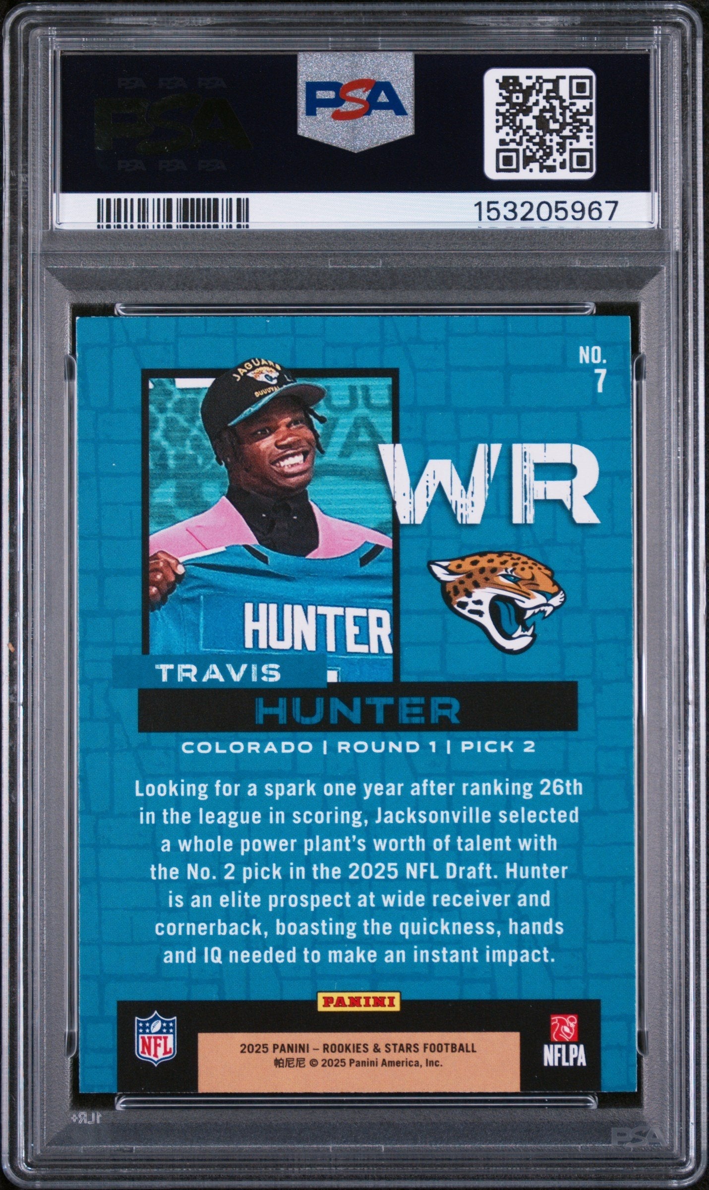 Graded 2025 Panini Rookies & Stars Travis Hunter #7 Draft Class Rookie RC Football Card PSA 9 Mint