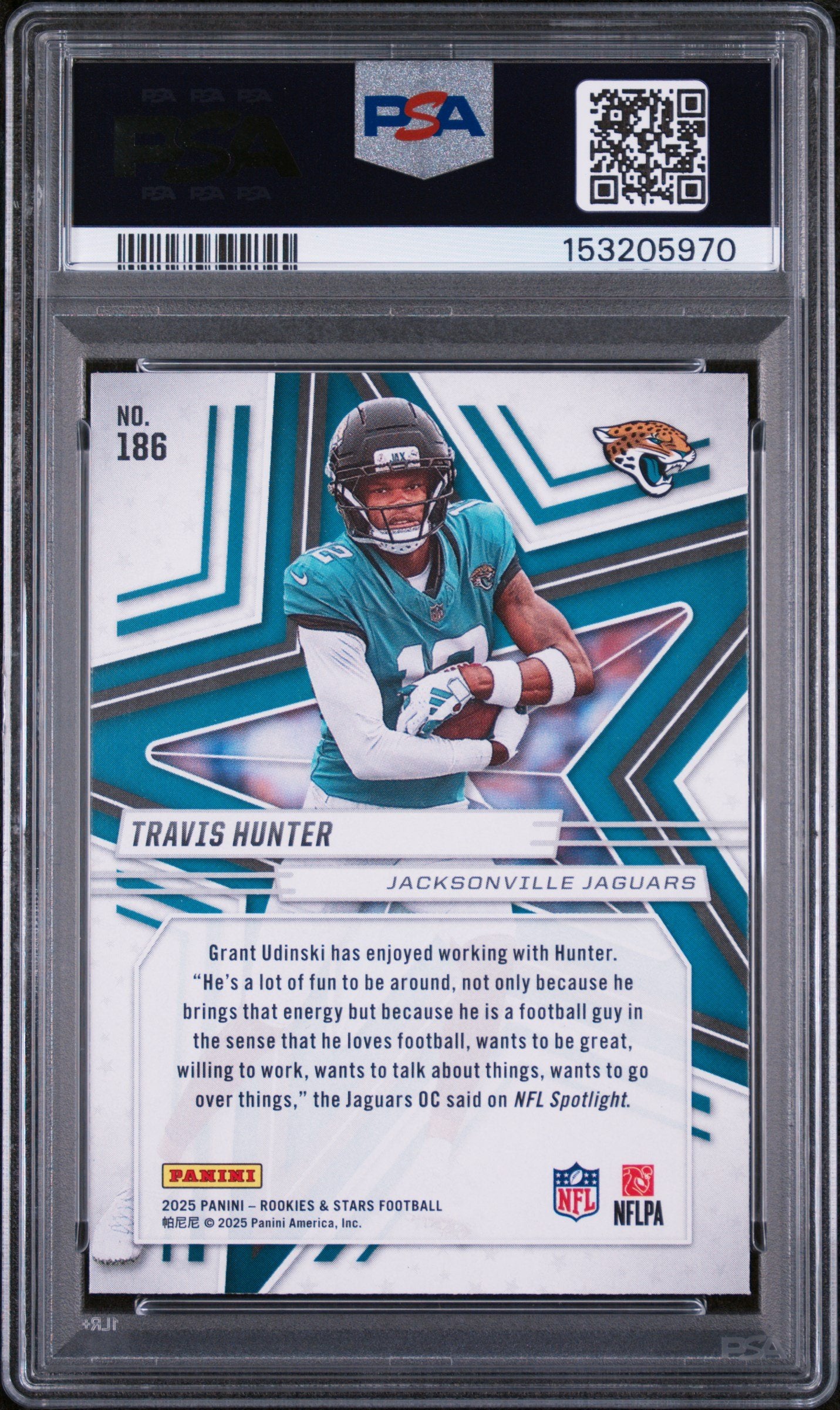 Graded 2025 Panini Rookies & Stars Travis Hunter #186 Rookie RC Football Card PSA 10 Gem Mint
