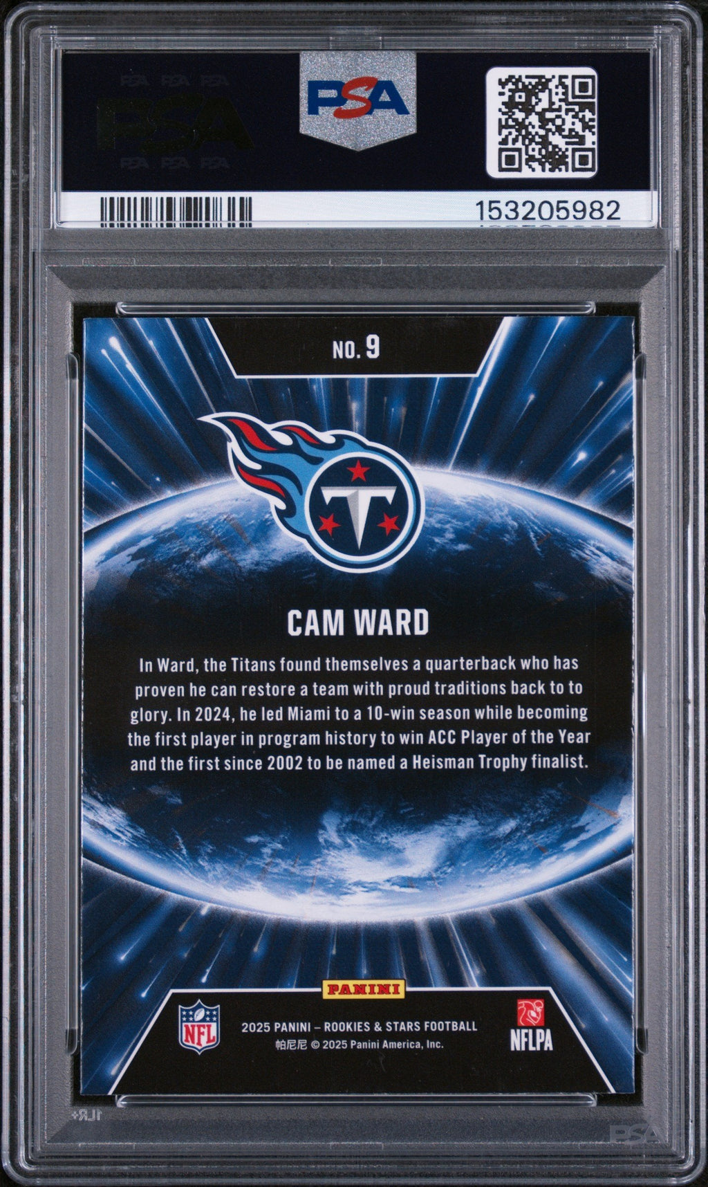 Graded 2025 Panini Rookies & Stars Cam Ward #9 Stellar Rookies Rookie RC Football Card PSA 10 Gem Mint