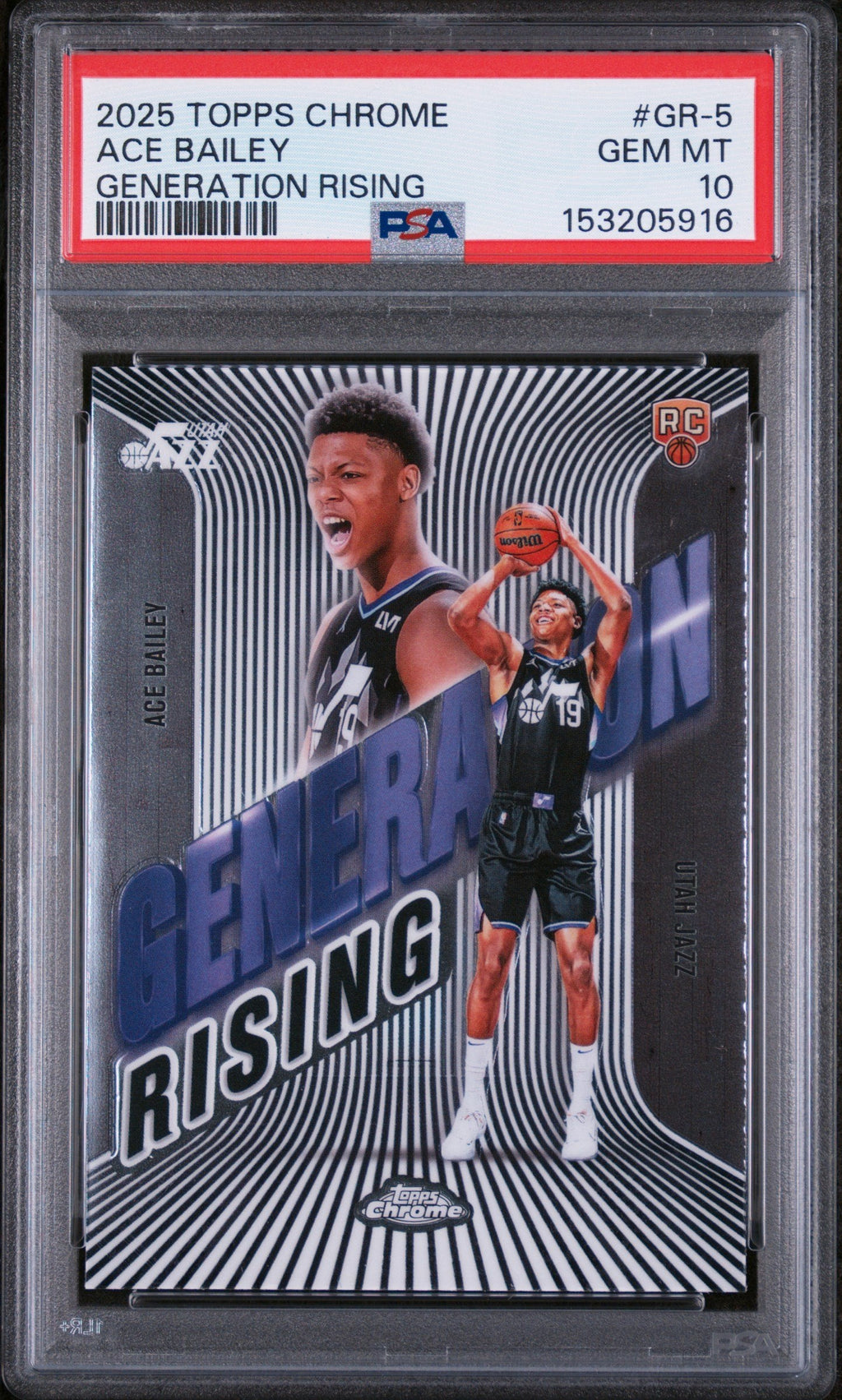 Graded 2025 Topps Chrome Ace Bailey #GR5 Generation Rising Rookie RC Basketball Card PSA 10 Gem Mint