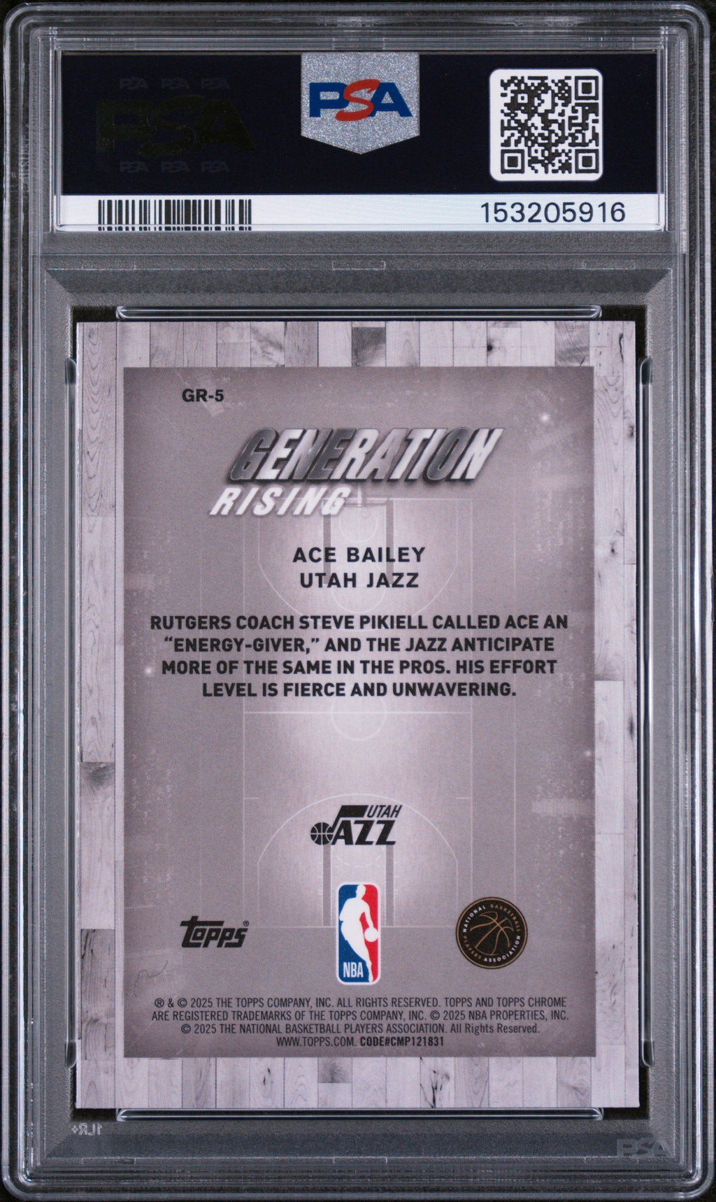 Graded 2025 Topps Chrome Ace Bailey #GR5 Generation Rising Rookie RC Basketball Card PSA 10 Gem Mint