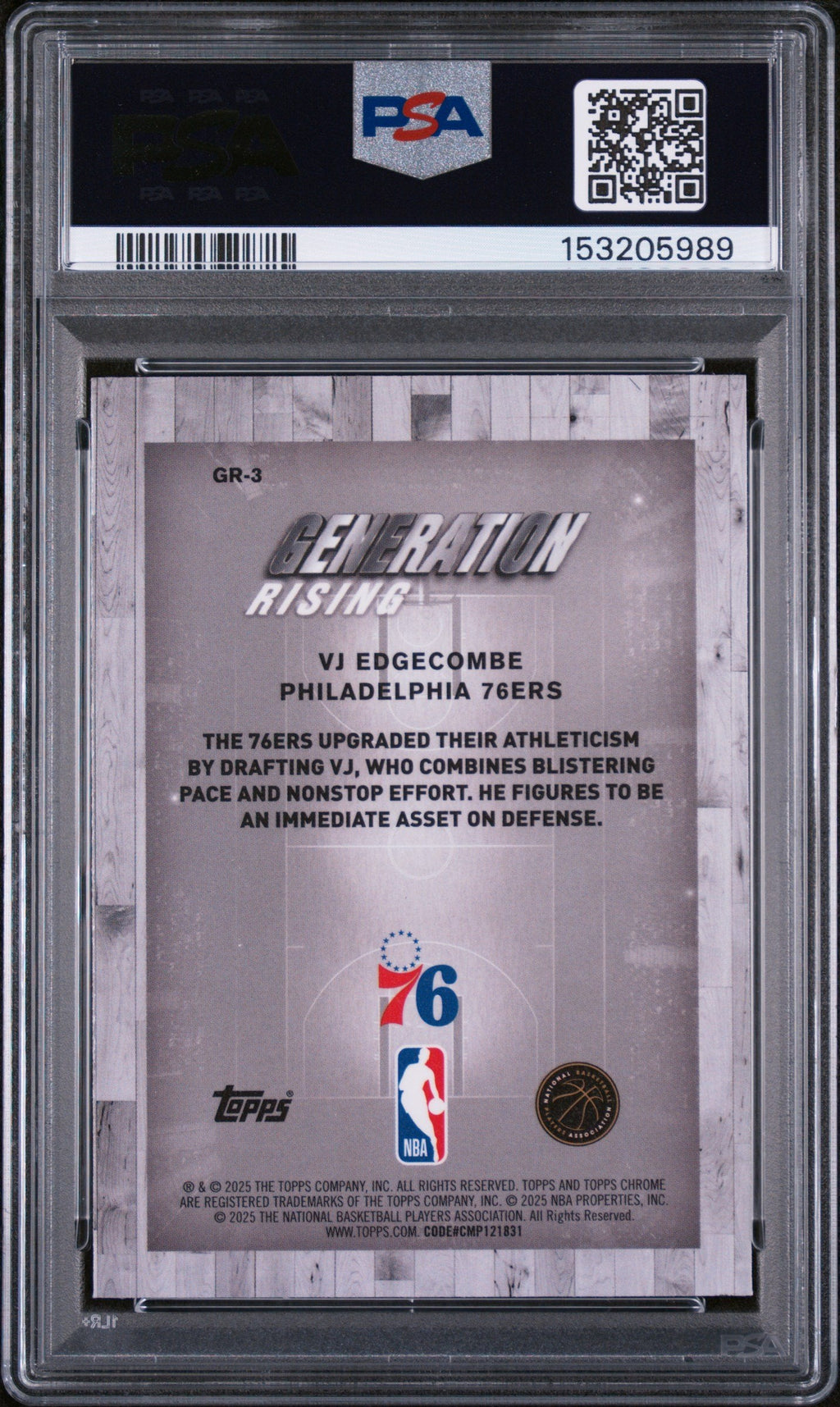 Graded 2025 Topps Chrome VJ Edgecombe #GR-3 Generation Rising Rookie RC Basketball Card PSA 10 Gem Mint