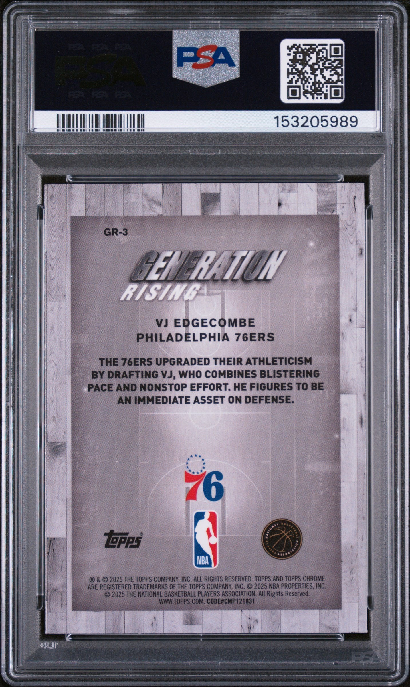 Graded 2025 Topps Chrome VJ Edgecombe #GR-3 Generation Rising Rookie RC Basketball Card PSA 10 Gem Mint