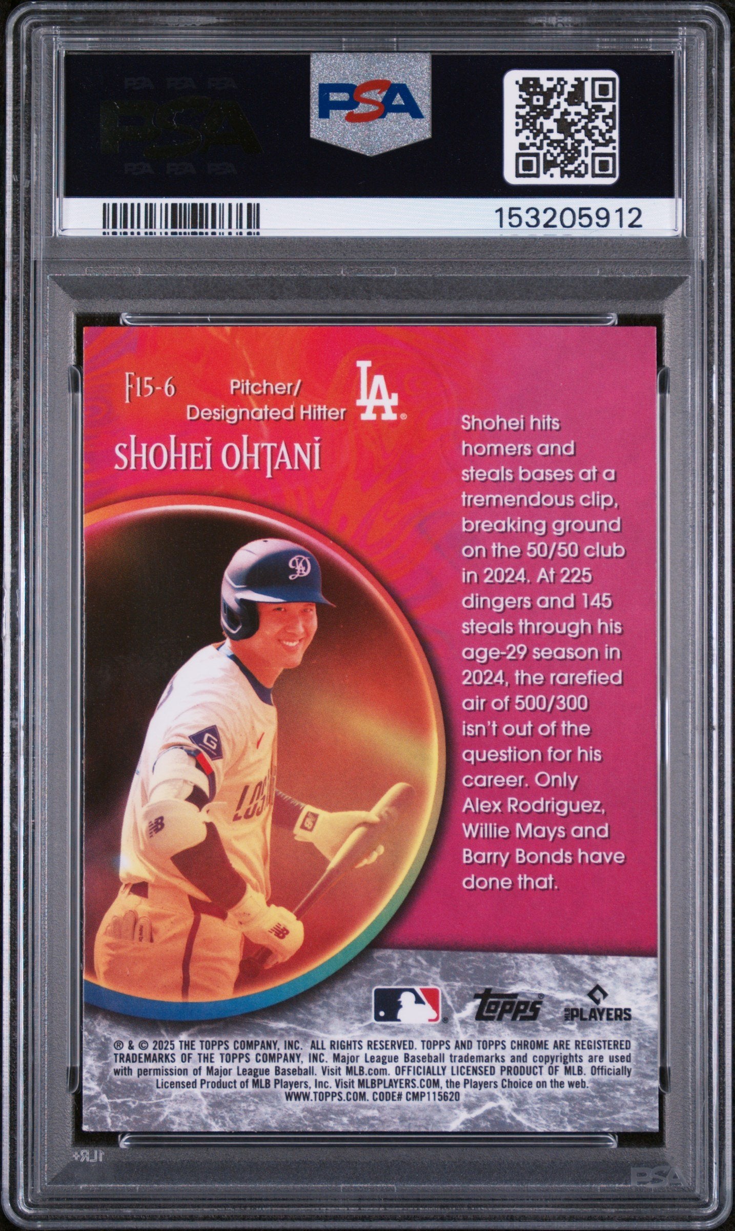 Graded 2025 Topps Chrome Update Shohei Ohtani #F15-6 Fortune 15 Baseball Card PSA 10 Gem Mint