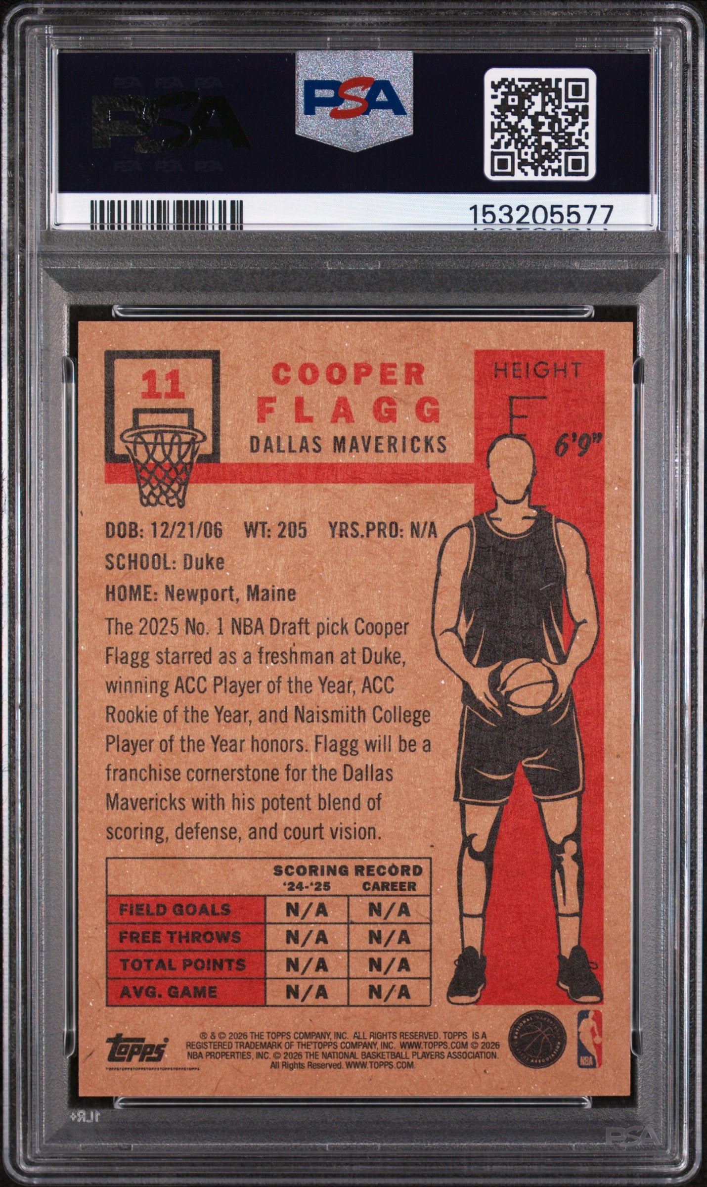 Graded 2025-26 Topps Living Cooper Flagg #11 Rookie RC Basketball Card PSA 9 Mint