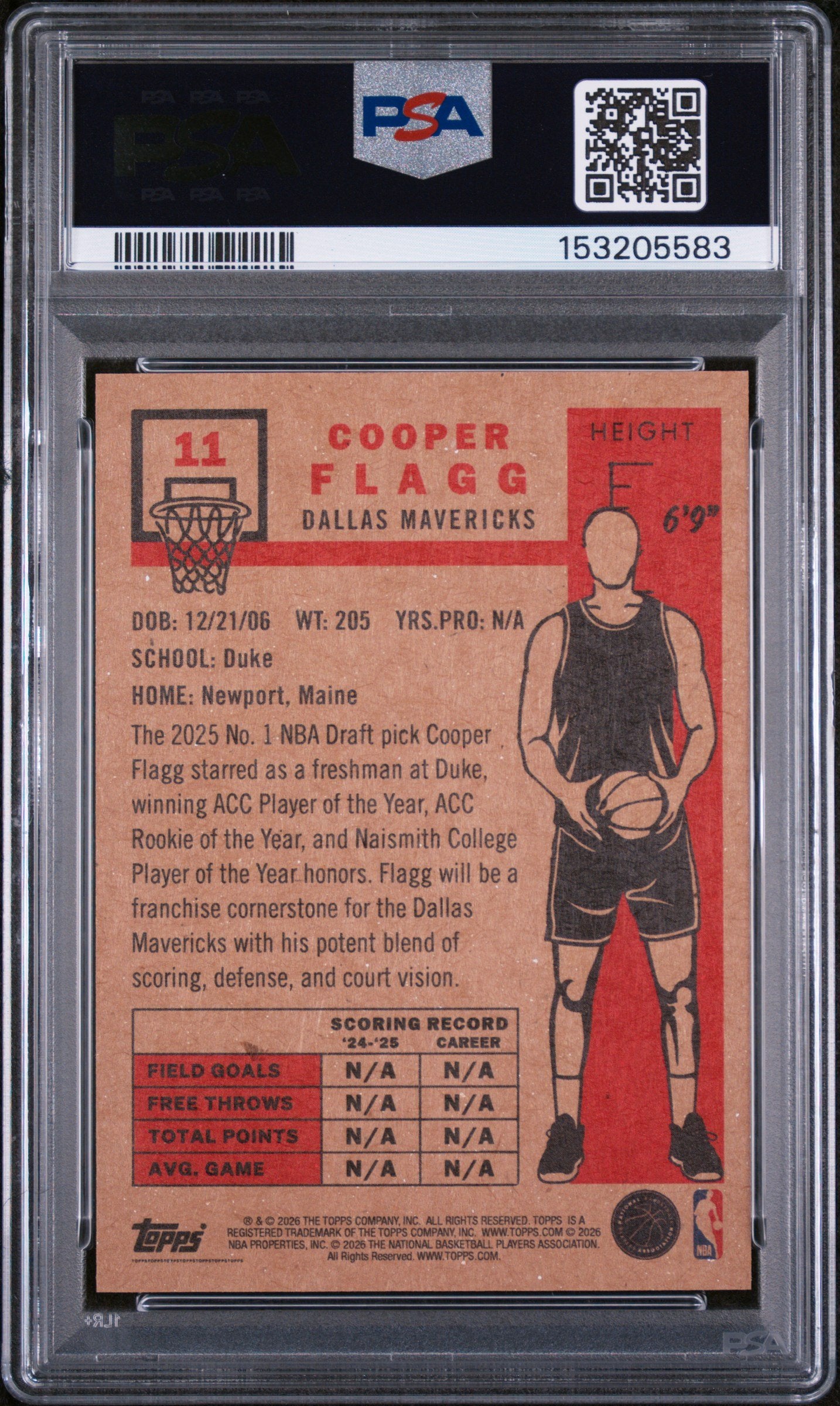 Graded 2025-26 Topps Living Cooper Flagg #11 Rookie RC Basketball Card PSA 10 Gem Mint