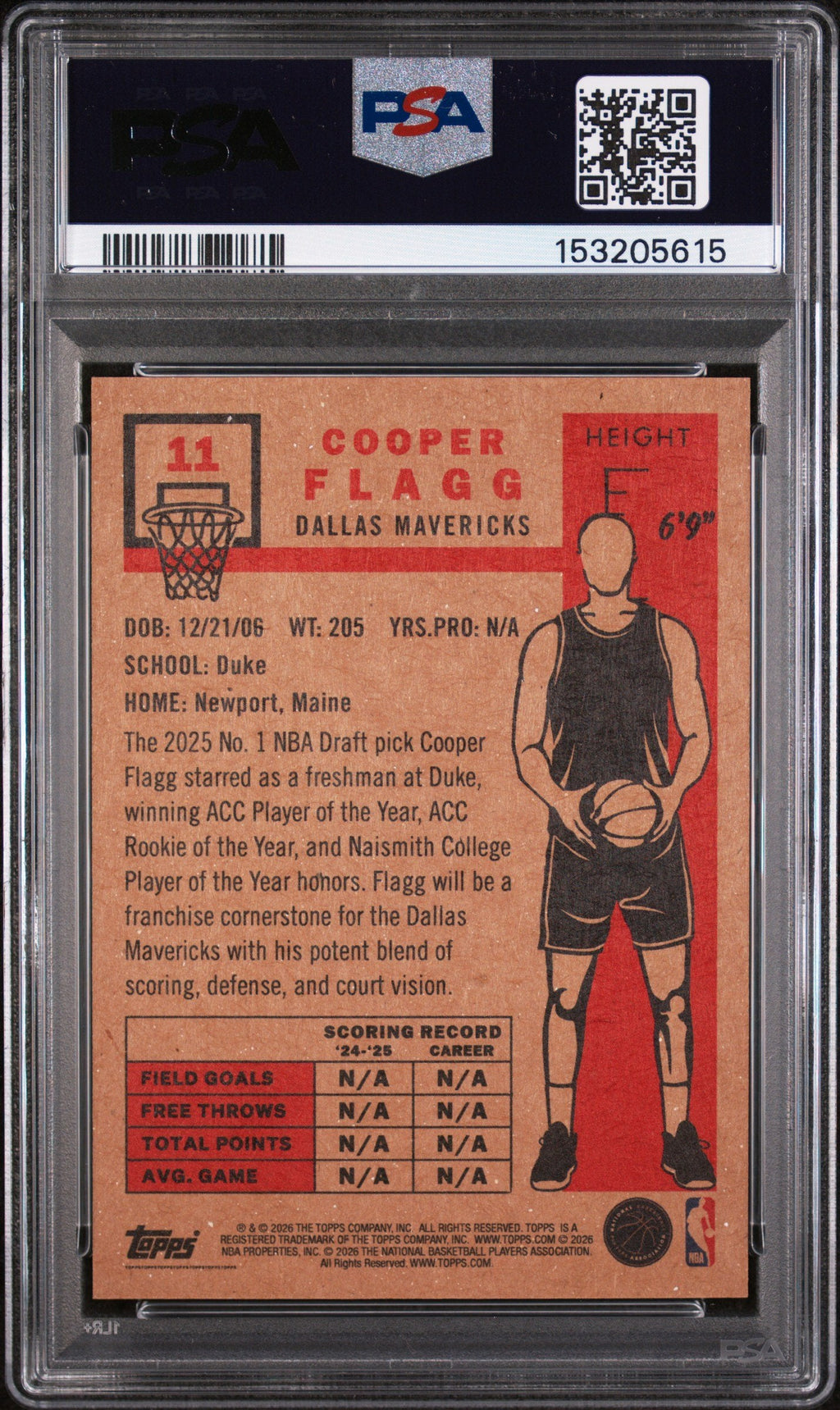Graded 2025-26 Topps Living Cooper Flagg #11 Rookie RC Basketball Card PSA 8 Near Mint