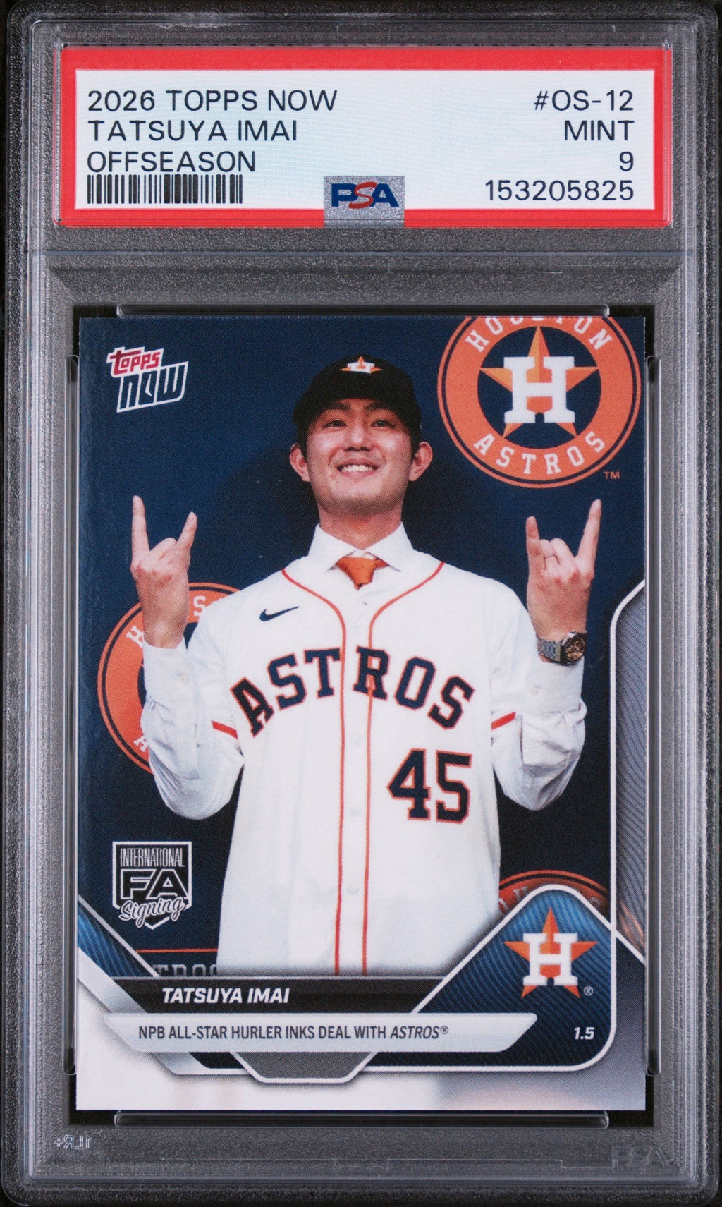 Graded 2026 Topps Now Tatsuya Imai #OS-12 Rookie RC Baseball Card PSA 9 Mint