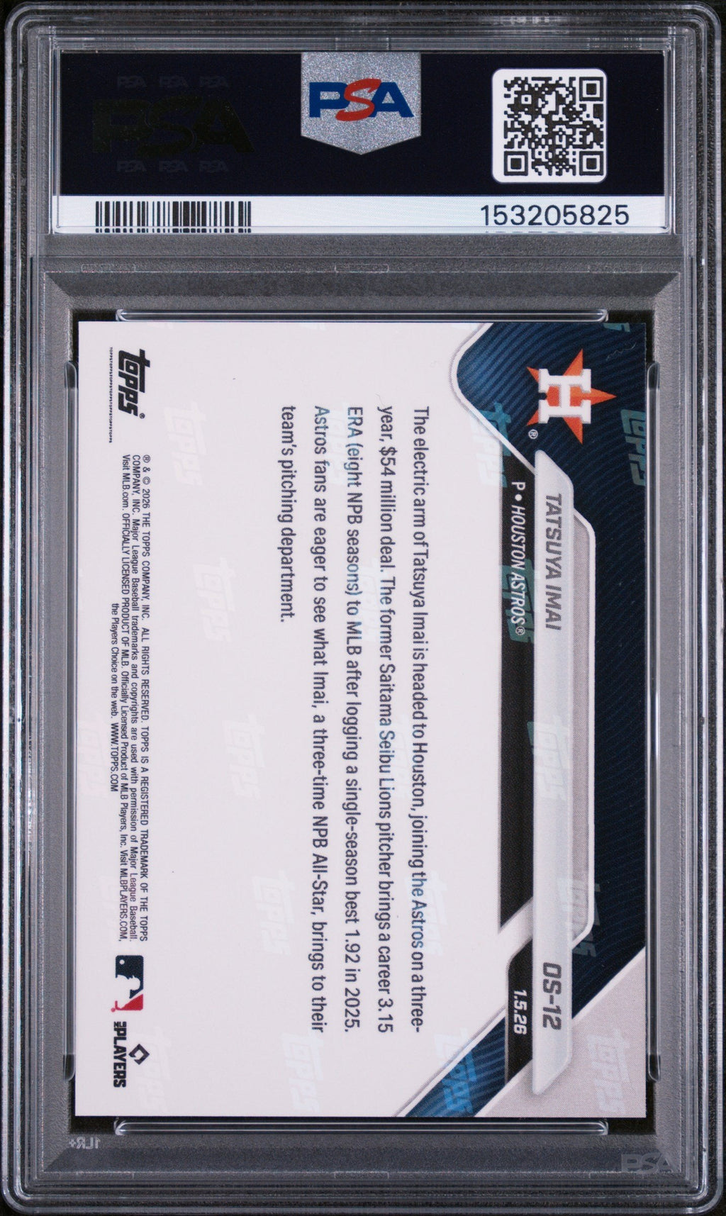 Graded 2026 Topps Now Tatsuya Imai #OS-12 Rookie RC Baseball Card PSA 9 Mint