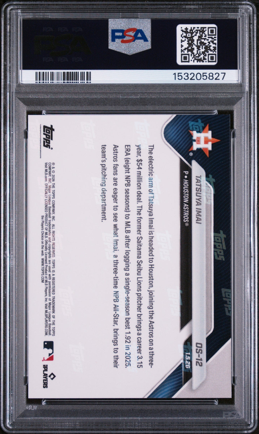 Graded 2026 Topps Now Tatsuya Imai #OS-12 Rookie RC Baseball Card PSA 10 Gem Mint