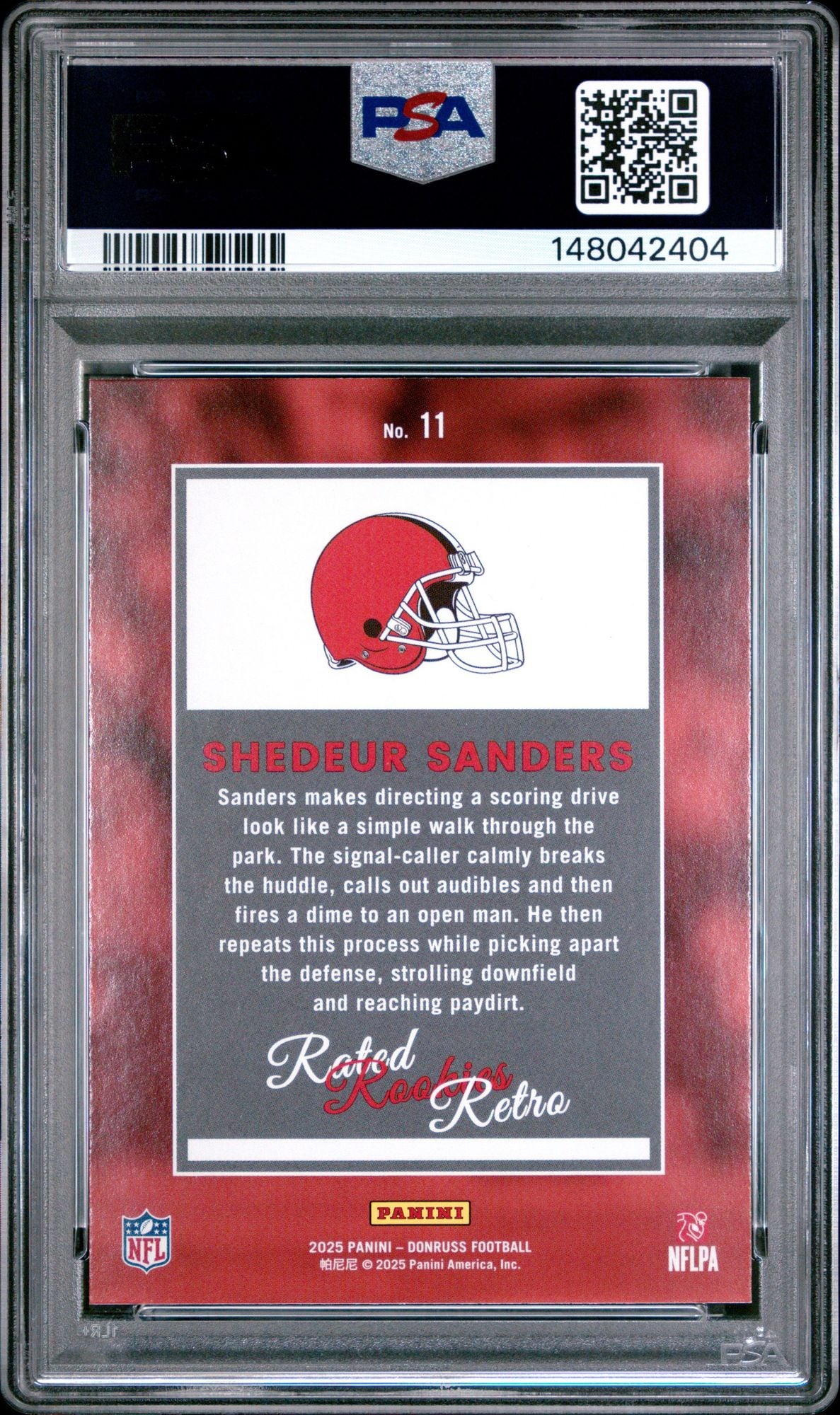 Graded 2025 Panini Donruss Shedeur Sanders #11 Rated Rookies Retro Rookie RC Football Card PSA 10 Gem Mint