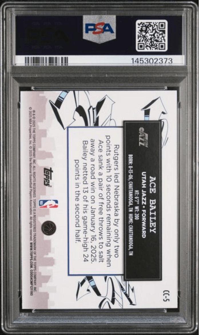 Graded 2025 Topps Ace Bailey #CC5 Clutch City Prospects Green Holo Foil /99 Rookie RC Basketball Card PSA 10 Gem Mint