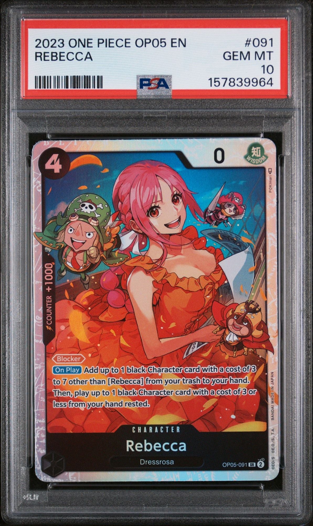 Graded 2023 One Piece Rebecca #091 OP05 Trading Card Game PSA 10 Gem Mint