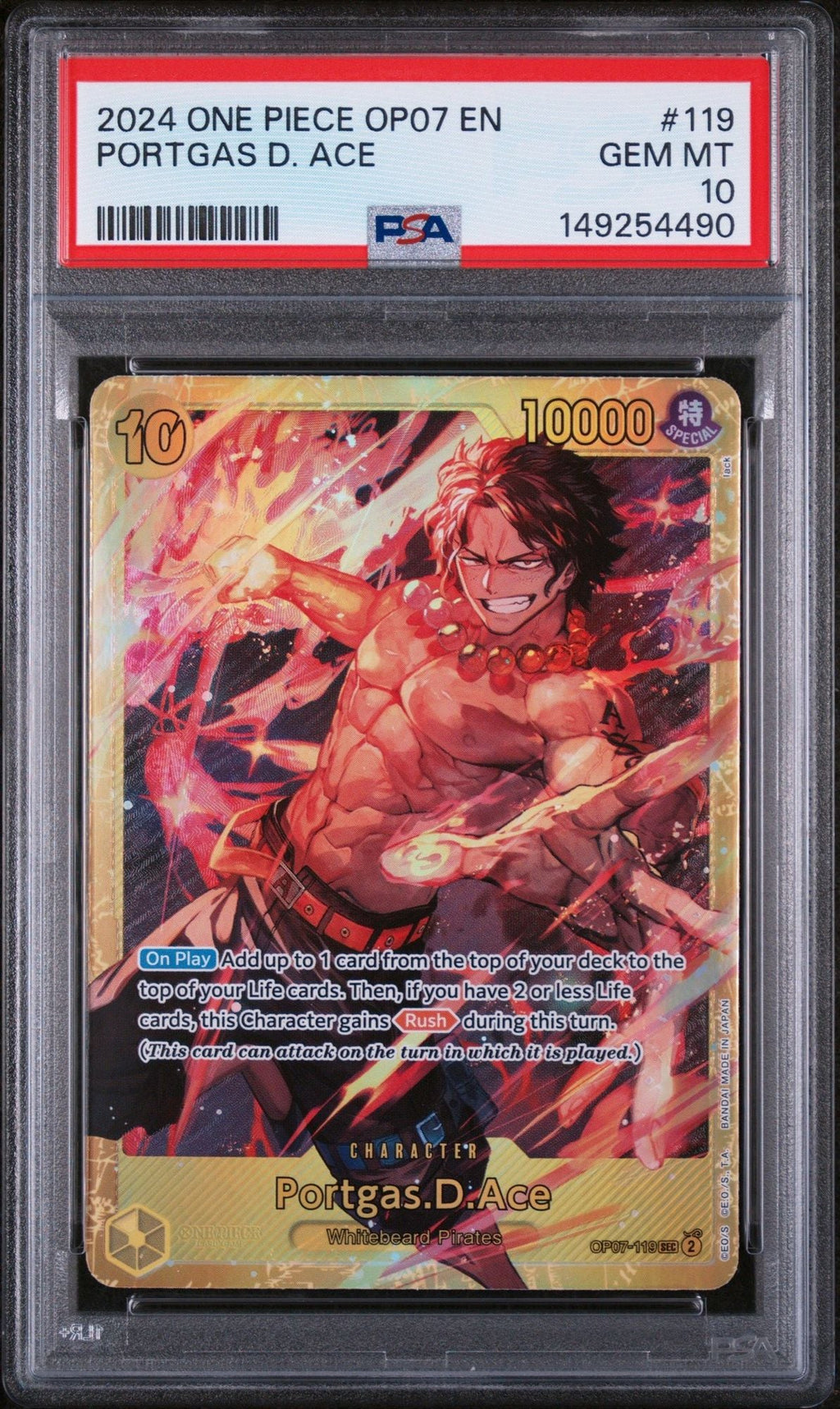 Graded 2024 One Piece Portgas D Ace #119 OP07 Trading Card Game PSA 10 Gem Mint