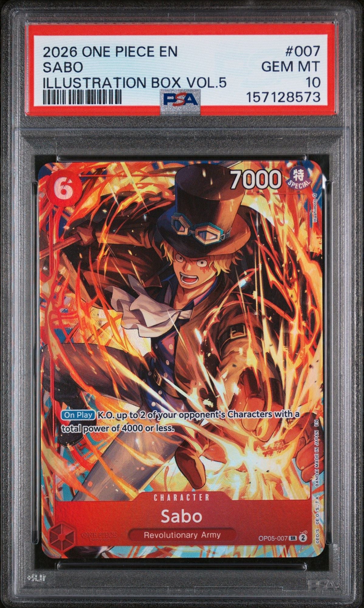 Graded 2026 One Piece Sabo #007 Trading Card Game PSA 10 Gem Mint