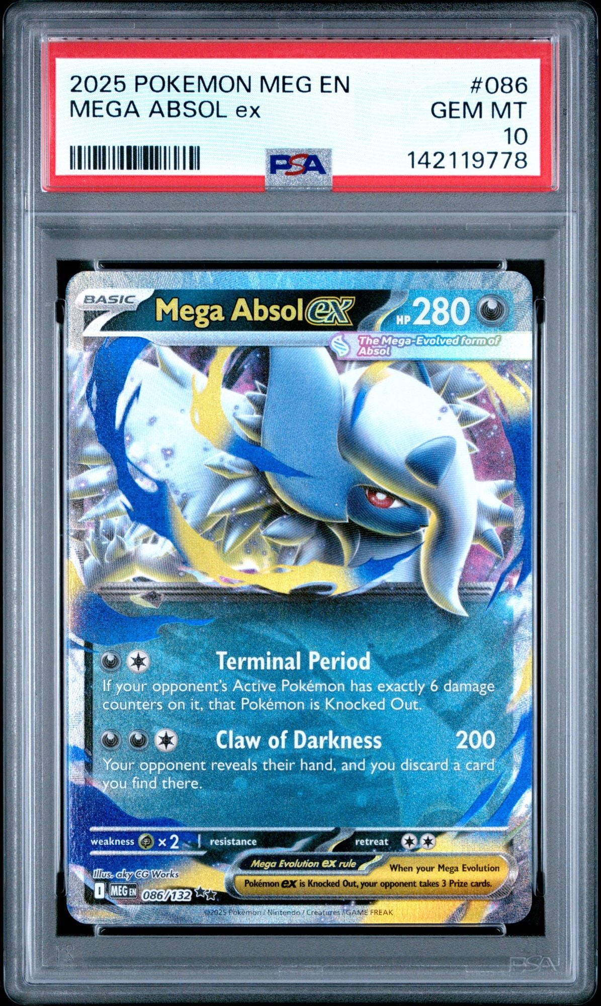 Graded 2025 Pokemon Mega Absol #086 Trading Card Game PSA 10 Gem Mint