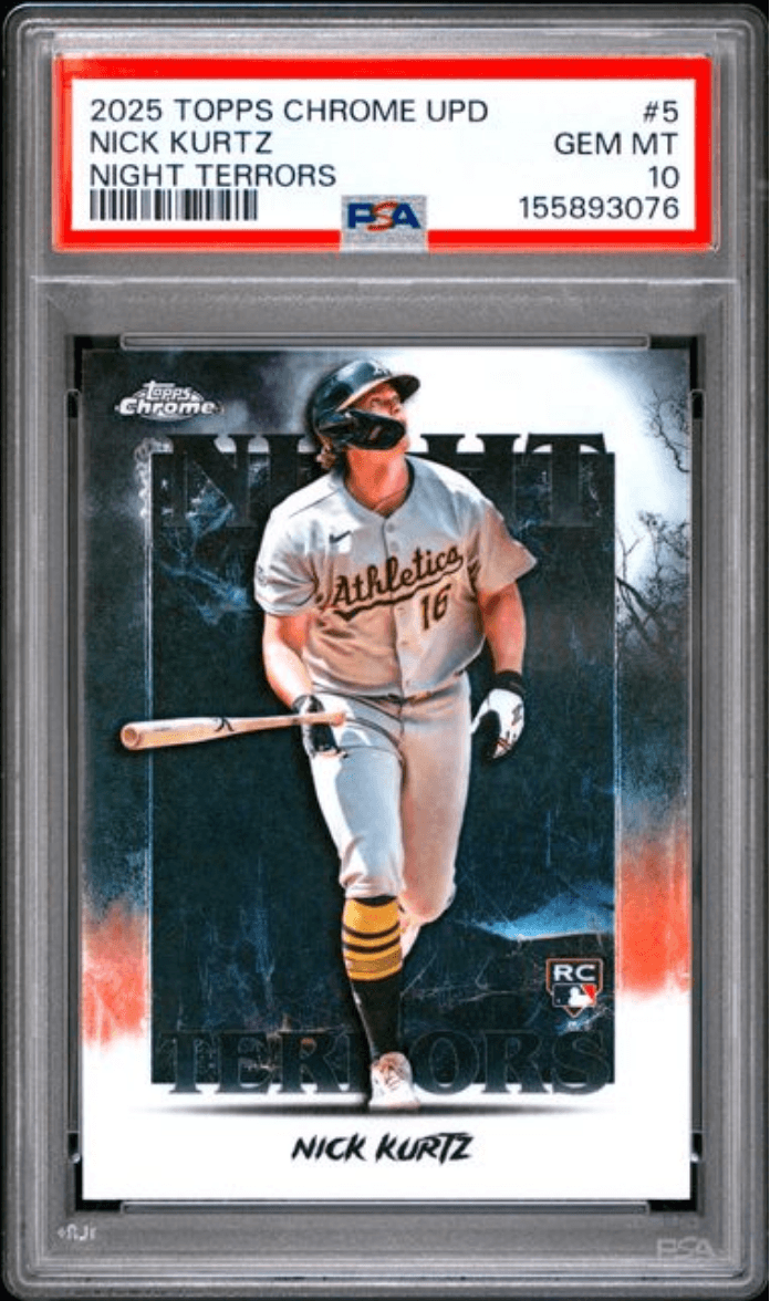 Graded 2025 Topps Chrome Update Nick Kurtz #5 Night Terrors Rookie RC Baseball Card PSA 10 Gem Mint
