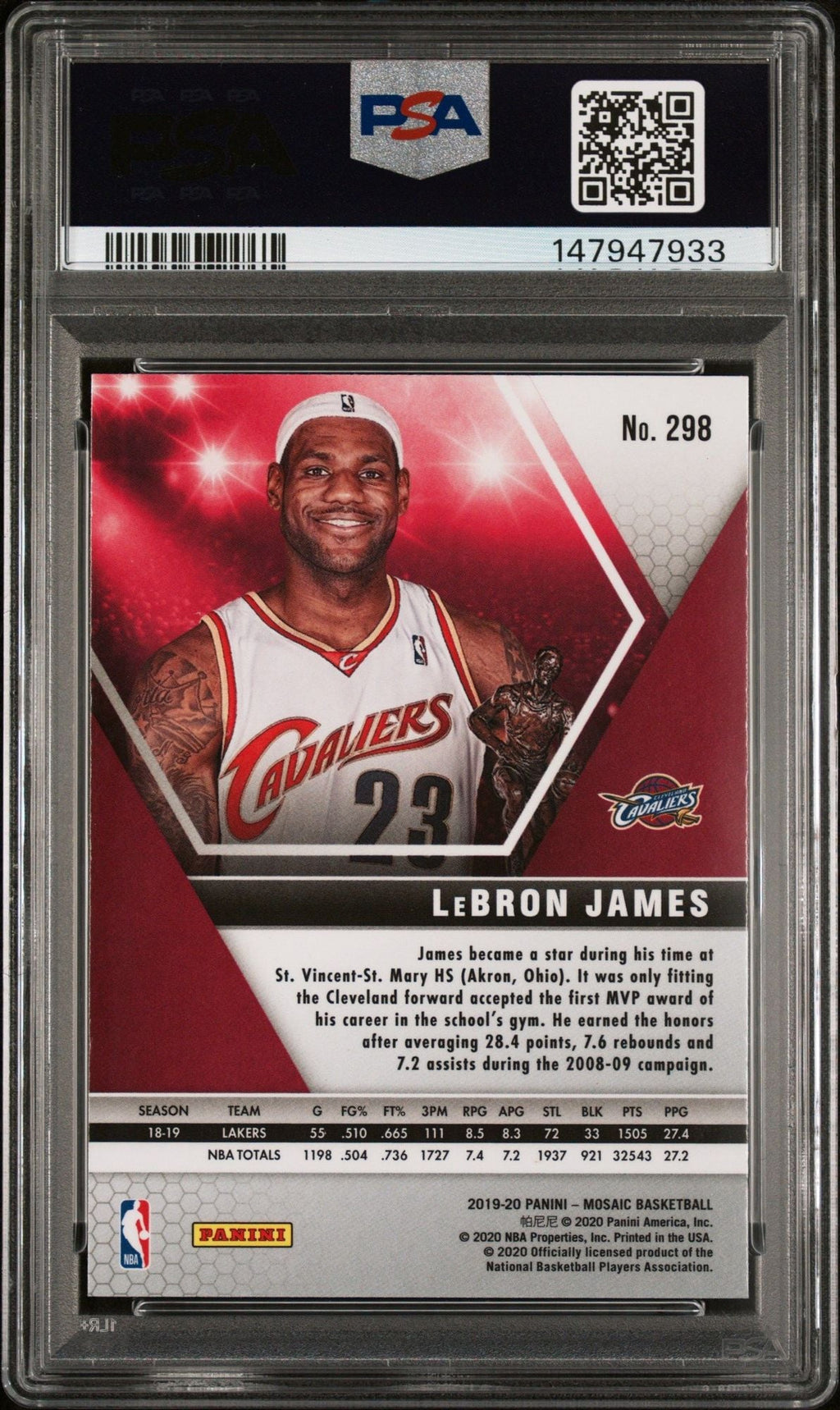 Graded 2019 Panini Mosaic LeBron James #298 MVPs Basketball Card PSA 10 Gem Mint