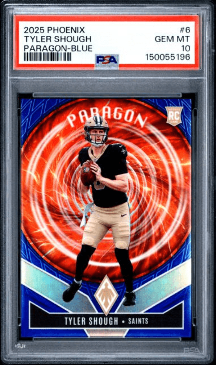 Graded 2025 Panini Phoenix Tyler Shough #6 Paragon Blue /199 Rookie RC Football Card PSA 10 Gem Mint