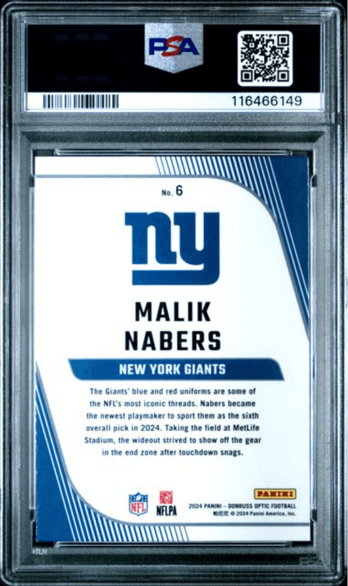 Graded 2024 Panini Donruss Optic Malik Nabers #6 Rookie Primary Colors Rookie RC Football Card PSA 10 Gem Mint