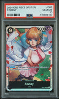 Graded 2024 One Piece Stussy #085 OP07 Super Rare Trading Card Game PSA 10 Gem Mint