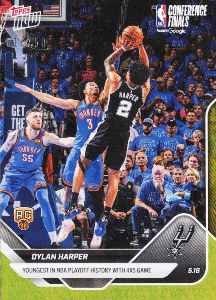 2025 Topps Now Dylan Harper #314 Gold Foil /50 Youngest in NBA Playoff History with 4x5 Game San Antonio Spurs Rookie RC Basketball Card