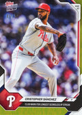 2026 Topps Now Cristopher Sanchez #258 Gold Foil /50 Club Mark for Longest Scoreless Innings Pitched Streak Philadelphia Phillies Baseball Card