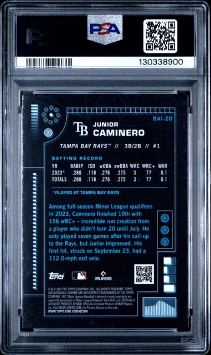 Graded 2024 Topps Bowman Junior Caminero #BAI20 AI Rookie RC Baseball Card PSA 10 Gem Mint