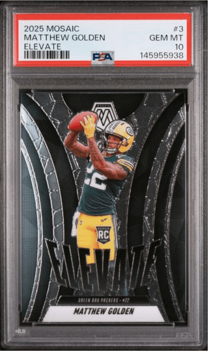 Graded 2025 Panini Mosaic Matthew Golden #3 Elevate Rookie RC Football Card PSA 10 Gem Mint