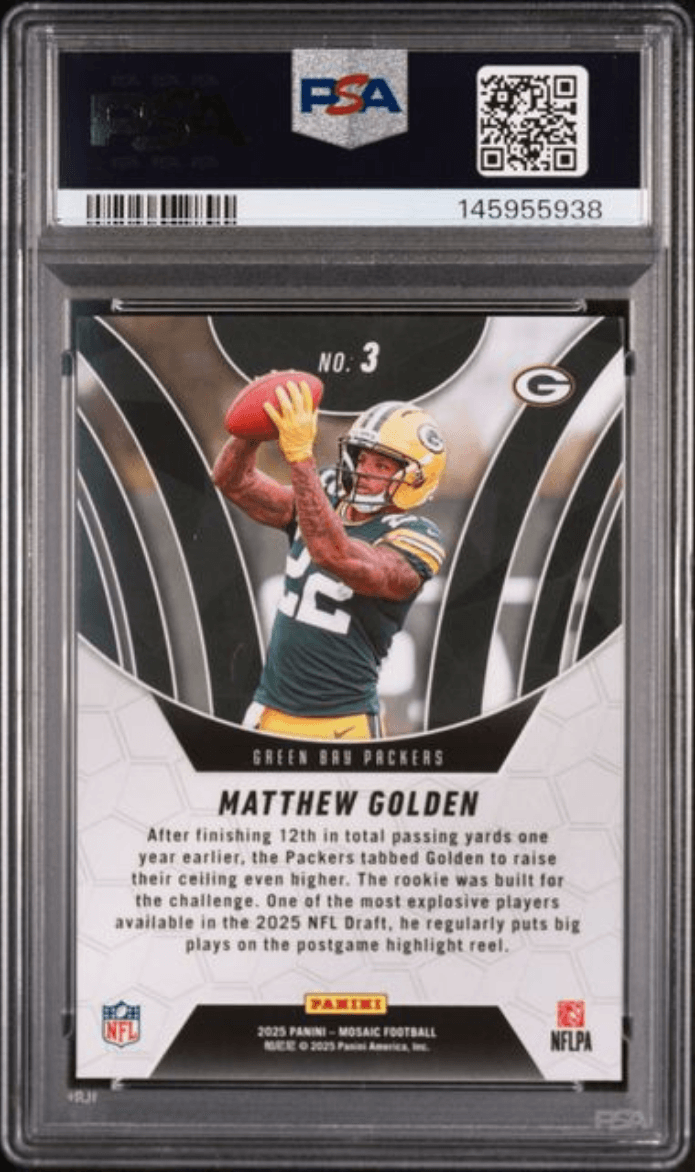 Graded 2025 Panini Mosaic Matthew Golden #3 Elevate Rookie RC Football Card PSA 10 Gem Mint