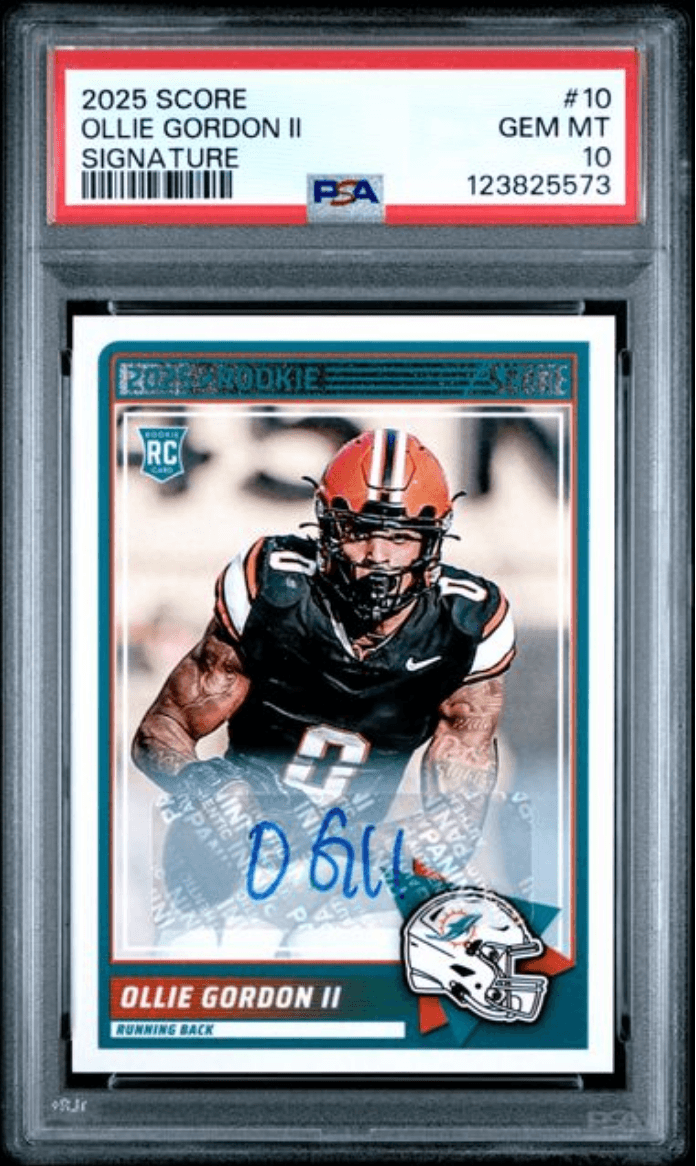 Graded 2025 Panini Score Ollie Gordon II #10 Signature Rookie RC Football Card PSA 10 Gem Mint