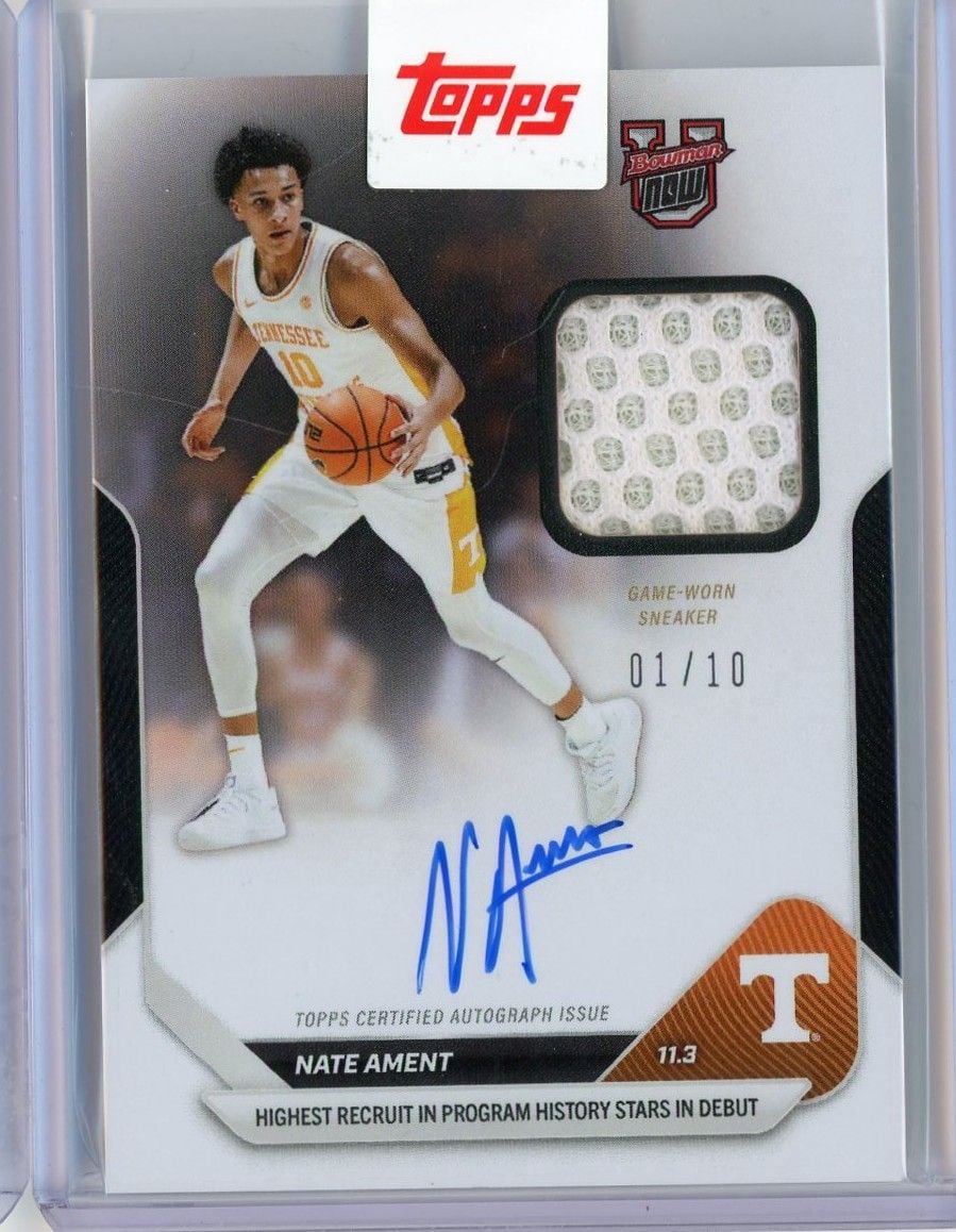 2025 Topps Bowman U Now Nate Ament #3B Black Relic Auto /10 Highest Recruit in Program History Stars in Debut Tennessee Volunteers Rookie RC Basketball Card