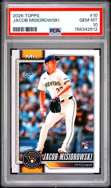 Graded 2026 Topps Jacob Misiorowski #10 Rookie RC Baseball Card PSA 10 Gem Mint