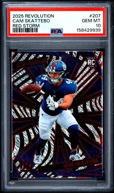 Graded 2025 Panini Revolution Cam Skattebo #207 Red Storm Rookie RC Football Card PSA 10 Gem Mint