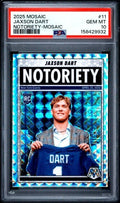 Graded 2025 Panini Mosaic Jaxson Dart #11 Notoriety Mosaic Rookie RC Football Card PSA 10 Gem Mint