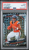 Graded 2025 Panini Prizm RJ Harvey #303 Lazer Prizm Rookie RC Football Card PSA 10 Gem Mint