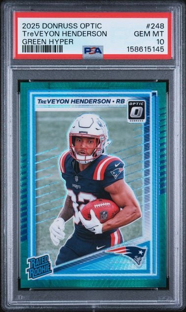 Graded 2025 Donruss Optic TreVeyon Henderson #248 Green Hyper Rookie RC Football Card PSA 10 Gem Mint