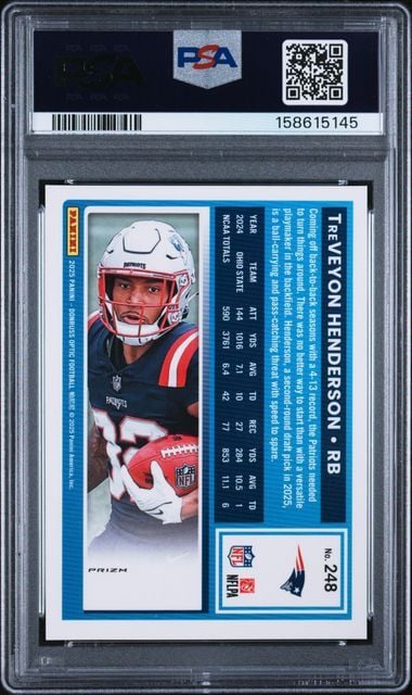 Graded 2025 Donruss Optic TreVeyon Henderson #248 Green Hyper Rookie RC Football Card PSA 10 Gem Mint